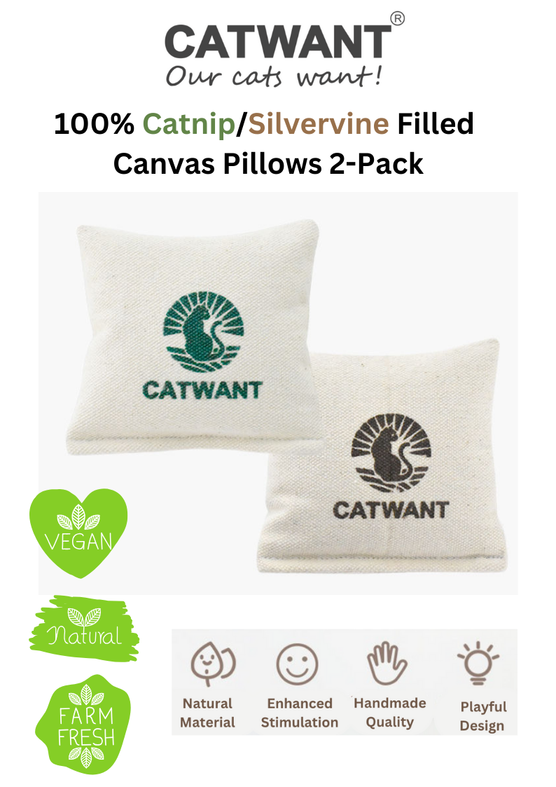 100% Catnip/Silvervine Filled Canvas Pillows, 2Pcs