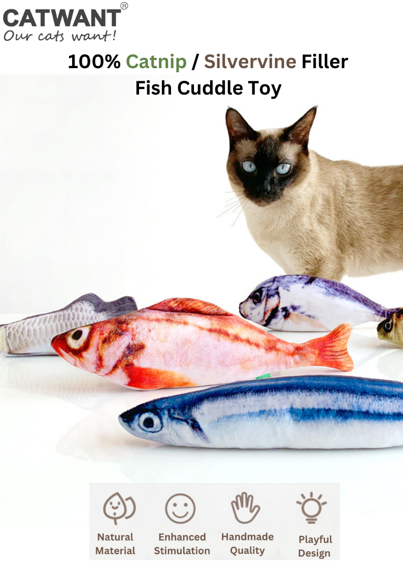 100% Silvervine/Catnip Filled Fish Cuddle Toy