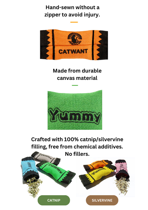 100% Catnip/Silvervine Filled Canvas Candy Wrappers, 6Pcs