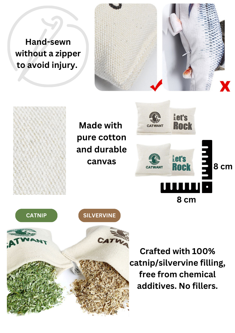 100% Catnip/Silvervine Filled Canvas Pillows, 2Pcs