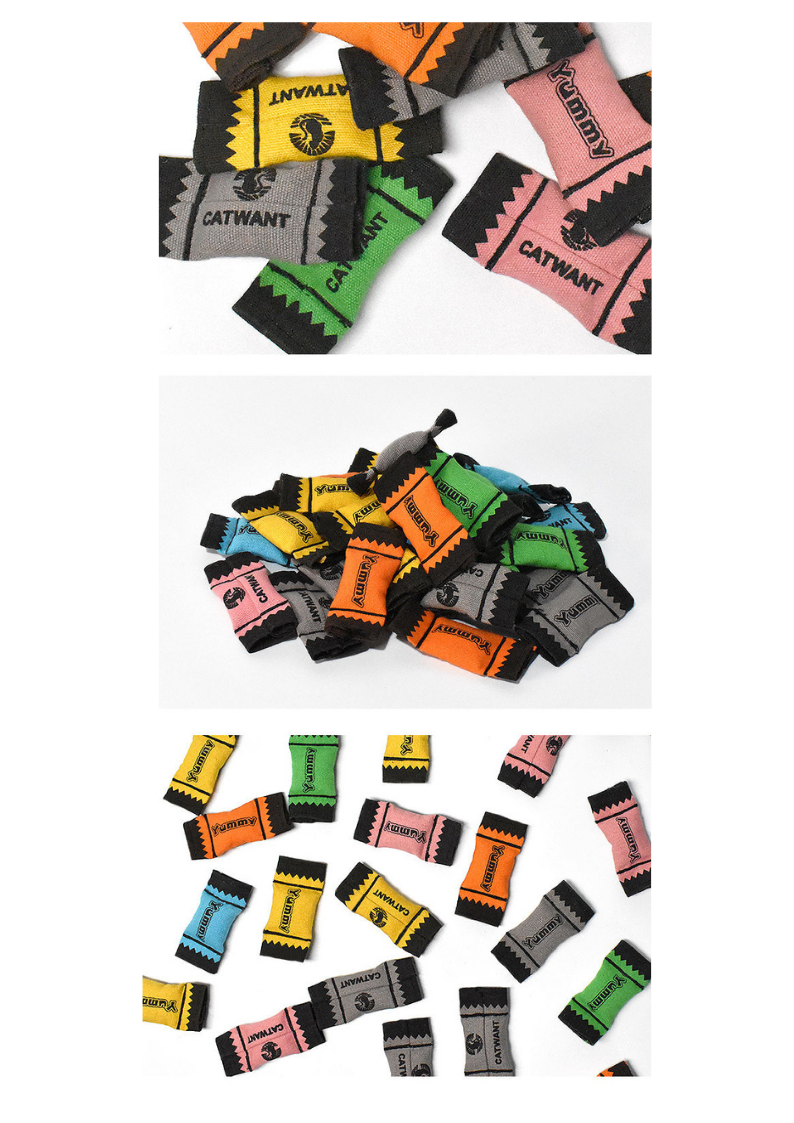 100% Catnip/Silvervine Filled Canvas Candy Wrappers, 6Pcs